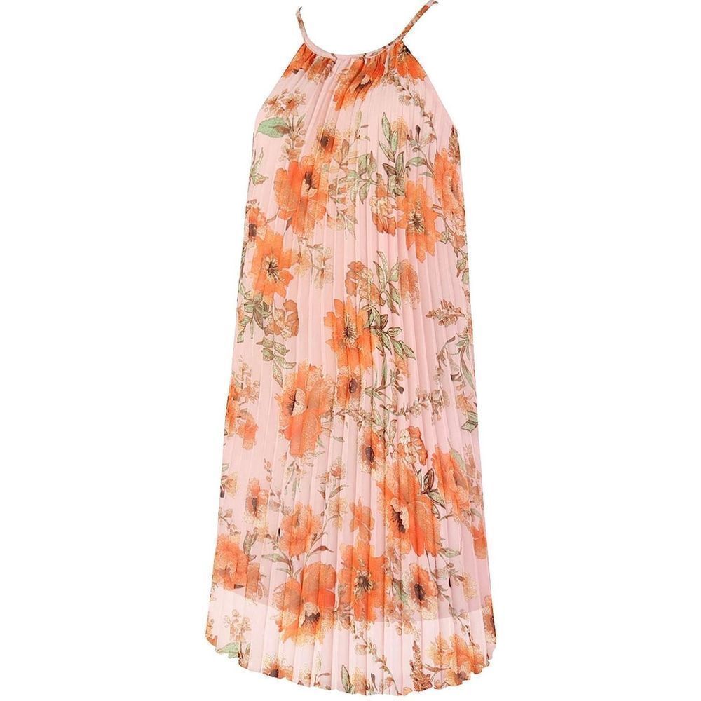 Women's Summer Spaghetti Strap Pleated Casual Swing Midi Dress with Belt - Picture 5 of 6
